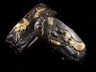 Edo Period Japan Antique Shakudo Turtle Human Fuchi Kashira Box Sword Katana