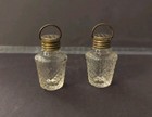 Vintage 2  Mini Diamond Pattern Clear Glass Salt   Pepper Shakers W metal Lids 