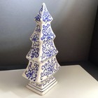 Blue And White Chinoiserie Ceramic Christmas Holiday Winter Tree Floral Motif 