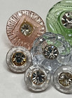 Vintage Lot Of 11 Transparent Glass Buttons W rhinestone Center  s13 