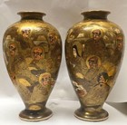 2 Japanese Satsuma Vases 1000 Faces Or 1000 Arhats 6 3 4  Tall
