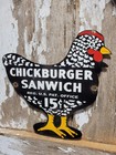 Vintage Chickburger Sanwich Porcelain Sign Chicken Food Rooster Burger Sandwich