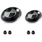 2pcs Front Hood Rear Trunk Emblem Badge 82mm 74mm Black Carbon Fiber For Bmw