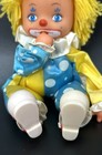 Vintage Russ Berrie Blue   Yellow Clown Doll Plush Sucks Thumb finger 10  Tall