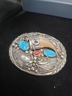 Vintage Navajo Sterling Silver  Turquoise coral Claw Belt Buckle