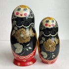 Vintage Matryoshka Russian Nesting Dolls Signed 9    Set Of 8 Black Red 1993 Wood