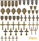 50pcs Rosary Cross And Center Miraculous Medal Charms Tibetan Jesus Crucifix Pen