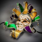 Mardi Gras Luxury Jester Crackle Joker Venetian Masquerade Mask Gold Green