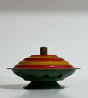 Mesmerizing Old Tin Toy Stationary Spinning Top Red Yellow Swirl   Ringing Noise