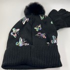 Juicy Couture Kids Black Butterfly Logo Beanie And Gloves Set New