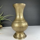 Vintage Brass Vase With Etched Floral Designs Eight Inches Tall Made In India 
