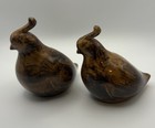 Ceramic Hand Painted Brown Quail Figurines Signed By Artist Vintage Set Of 2