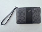 Coach Corner Zip Wristlet Cw854 Charcoal Black Signature Leather 