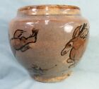 Antique Korean Joseon Period Pottery Jar Korea Leaping Deer Motif