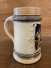 Vintage German Beer Stein Made In Germany Blue Relief Tavern Scene Mug