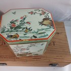 Vintage Daher England Chinoiserie Peacock Floral Octagon Tin Canister Container