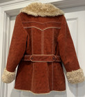 Vintage Mod-maid Sz 16 Faux Suede   Faux Fur Trim Belted Jacket Coat 70   s  read 