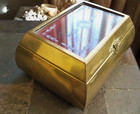 Vintage Solid Brass Curved Casket Glass Top Display Jewelry Box Bombe Commode