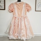 Vtg  Golden Age California Full Circle Frilly Dress Girls 14 Peach Ruffle Lace