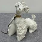 Vtg Mid Century Mcm White Spaghetti Poodle Figurine Family Set Of 4 Gold Trim
