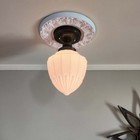 Antique Vintage 1910 s 30 s Victorian Ceiling Light Fixture Brass Milk Glass