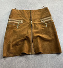 Brown Suede Look Mini Skirt Front Zip Pockets Y2k Biker Moto Vintage 2000s Style