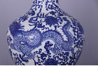 Chinese Blue White Glazed Porcelain Dragon Flowers Painted Large Vase Decor