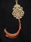 Old Tibet Auspicious Brass Prayer Ritual Symbol Pisces Fortune Pendant Keychain