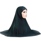 Women s One Piece Muslim Hijab Lace Applique Head Wrap Scarf Rhinestones