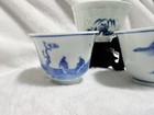 Lot Of 3 Vintage Japanese Porcelain Blue   White Sencha Tea Cups  Signed