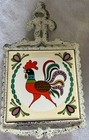 Vintage Colorful Rooster Ceramic Tile Cast Iron Hanging Trivet Japan Mid Century
