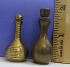2 Vintage 1920 s Miniature Brass Doll House Size Bottles   Stoppers All Original