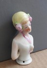 Gorgeous Vintage Half Doll Small Bisque Porcelain Pin Cushion Top