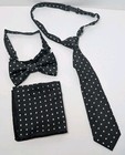2 Matching Sets Little Boys Neck Tie 12  Bow Tie Pocket Square New Wedding Twins