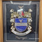 Vtg Coat Of Arms   Margol Family Crest Lithuania Framed Under Glass Embroidery