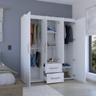 4 Doors Wardrobe Armoire Closet Hanging Rail Organizer Storage Cabinet 2 Drawers