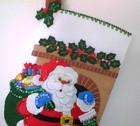 Finished Bucilla Stocking   Santa s Visit 18   Santa Delivering Gifts  Cute Dog 