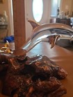 Vtg 1980 s Hand Blown Dolphin 22k Gold W burl Wood Base-glass Baron 6  In  2726