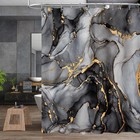 Nbvko 4 Pcs Black Marble Shower Curtain Sets With Rugs Gold Bathroom Sets Wit   