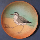 Vintage Signed M Ratcliff Spotted Sandpiper Shore Bird Enamel On Copper Dish