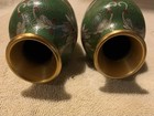 Matching Pair 4 Inch Cloisonne Vintage Green Vases   No Scratches Or Chips  