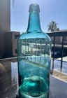 Antique 1850 s Demijohn Utility Bottle Uber Rare Teal Aqua Blue Open Pontil Blob