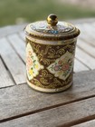 Vtg Daher Floral Tin Canister Lidded Container England Shabby Chic Rose Gold