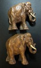Vintage Faux Wooden Elephant Sculpture Statue Carved Painted Resin