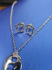 Tous Teddy Bear Pendant Necklace Earring Set Openwork S925 Sterling Silver 16 