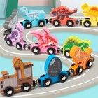 New Toy Set magnetic Wooden Dinosaur Train Set For Toddlers Age 3 4 5 montessori