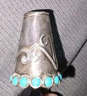 Scarce Vintage Native American Signed Turquoise Sterling Thimble
