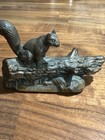 Antique Signed Henry Van Wolf Bronze Squirrel Figurine On Log