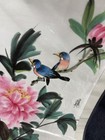 Chinese Japanese Silk Painting Of Birds   Blossoming Flowers Signed 9 x15 