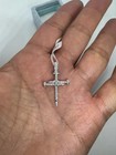 0 80ct Round Cut Real Moissanite Nail Cross Pendant 14k White Gold Plated Silver